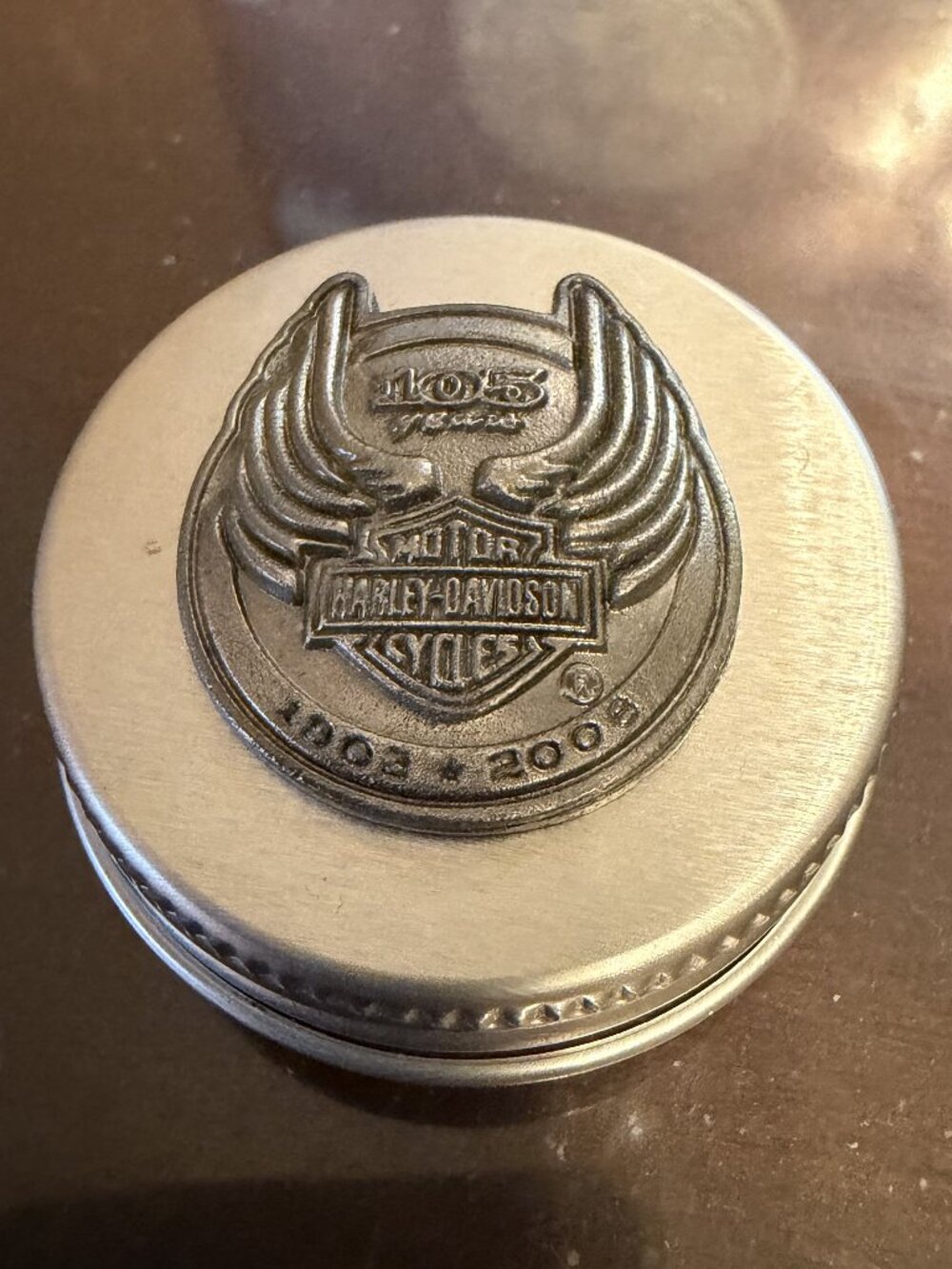 HARLEY-DAVIDSON 105 YEARS MOTORCYCLE BIKER PEWTER PILL BOX (HD02)